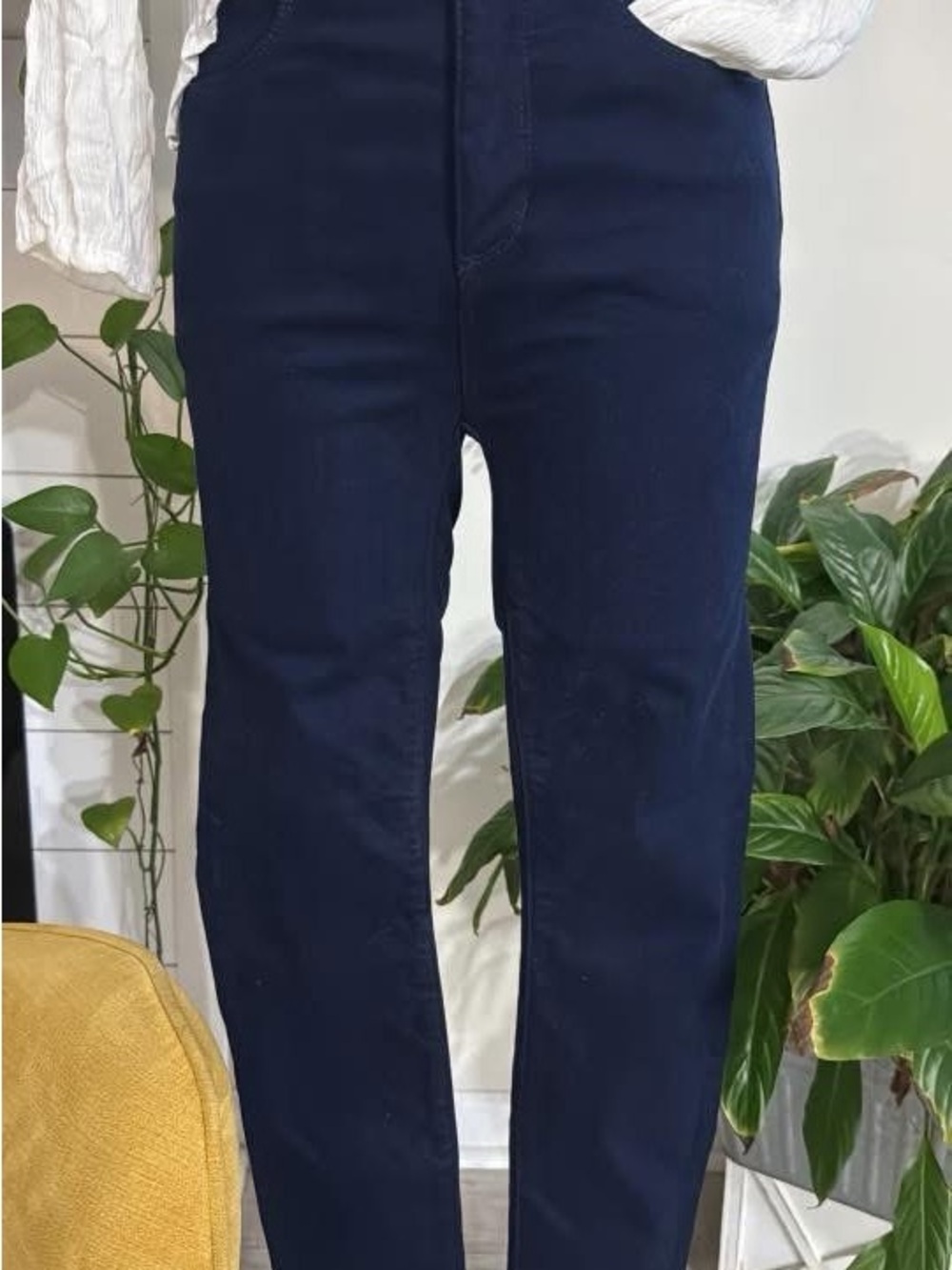 LOFT Navy High-Rise Straight-Leg Jeans